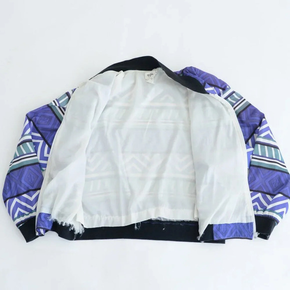 Vintage 90S TanJay Purple & Green Aztec Zip Up Lightweight Bomber Jacket M - Picture 13 of 16